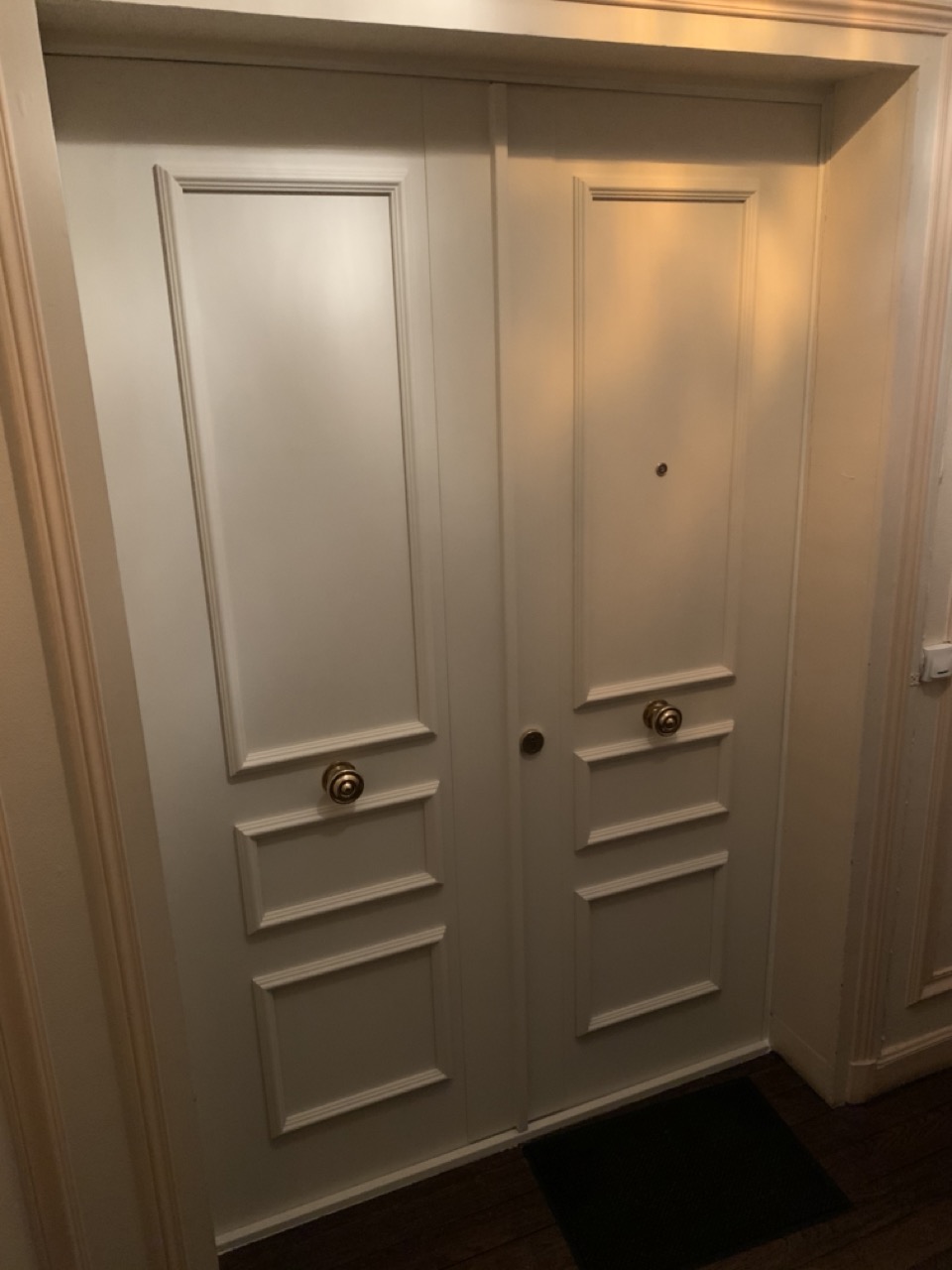 Porte blindée double vantaux avec moulures décoratives dans un appartement rémois